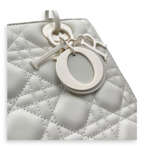 Lady Dior Medium White Top Handle Bag in Lambskin, White hardware