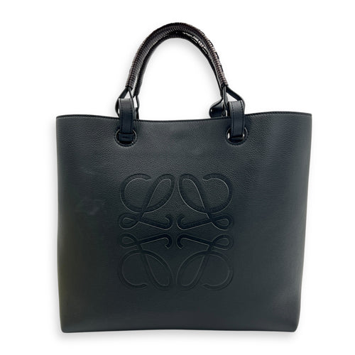 Anagram Tote Bag Black in Calfskin, Silver hardware