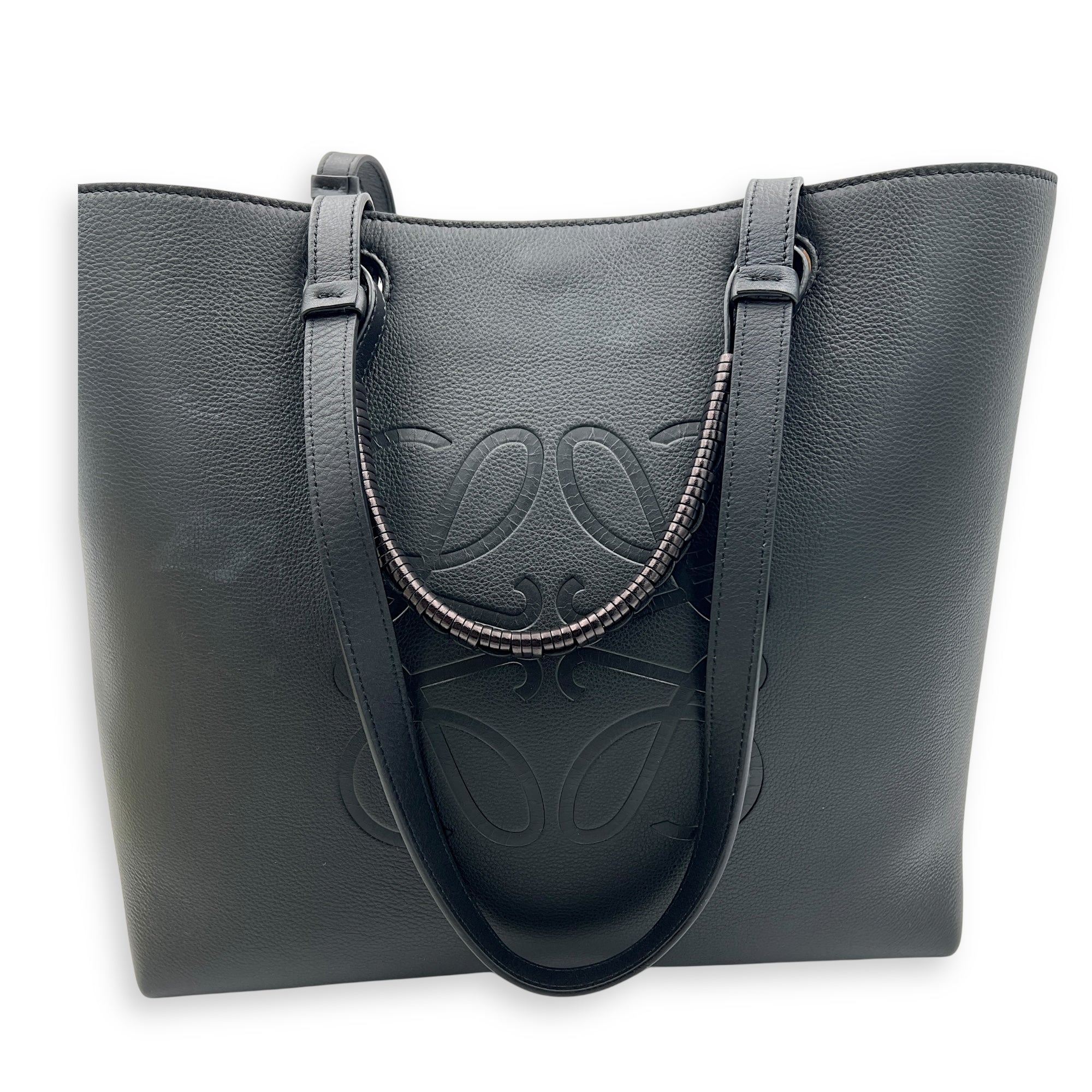 Anagram Tote Bag Black in Calfskin, Silver hardware