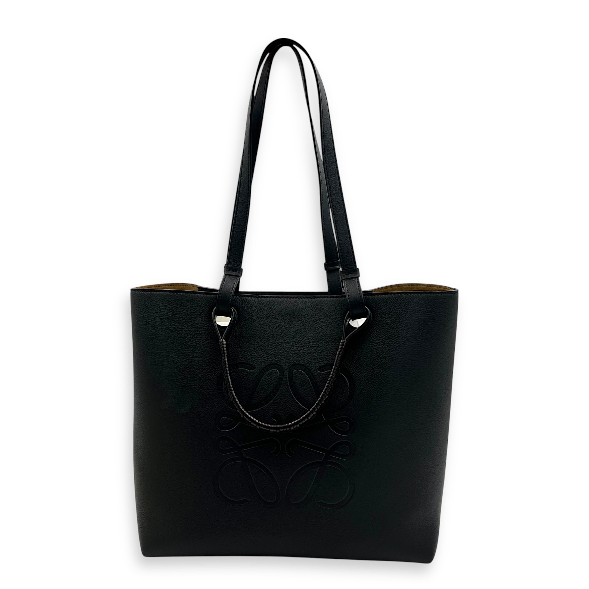 Anagram Tote Bag Black in Calfskin, Silver hardware