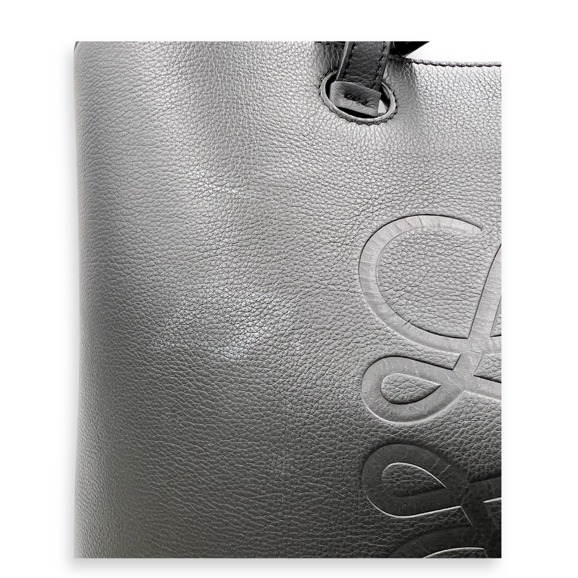 Anagram Tote Bag Black in Calfskin, Silver hardware