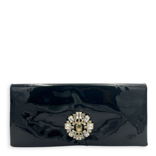 CC Clutch Black in Patent Leather, Silver hardware