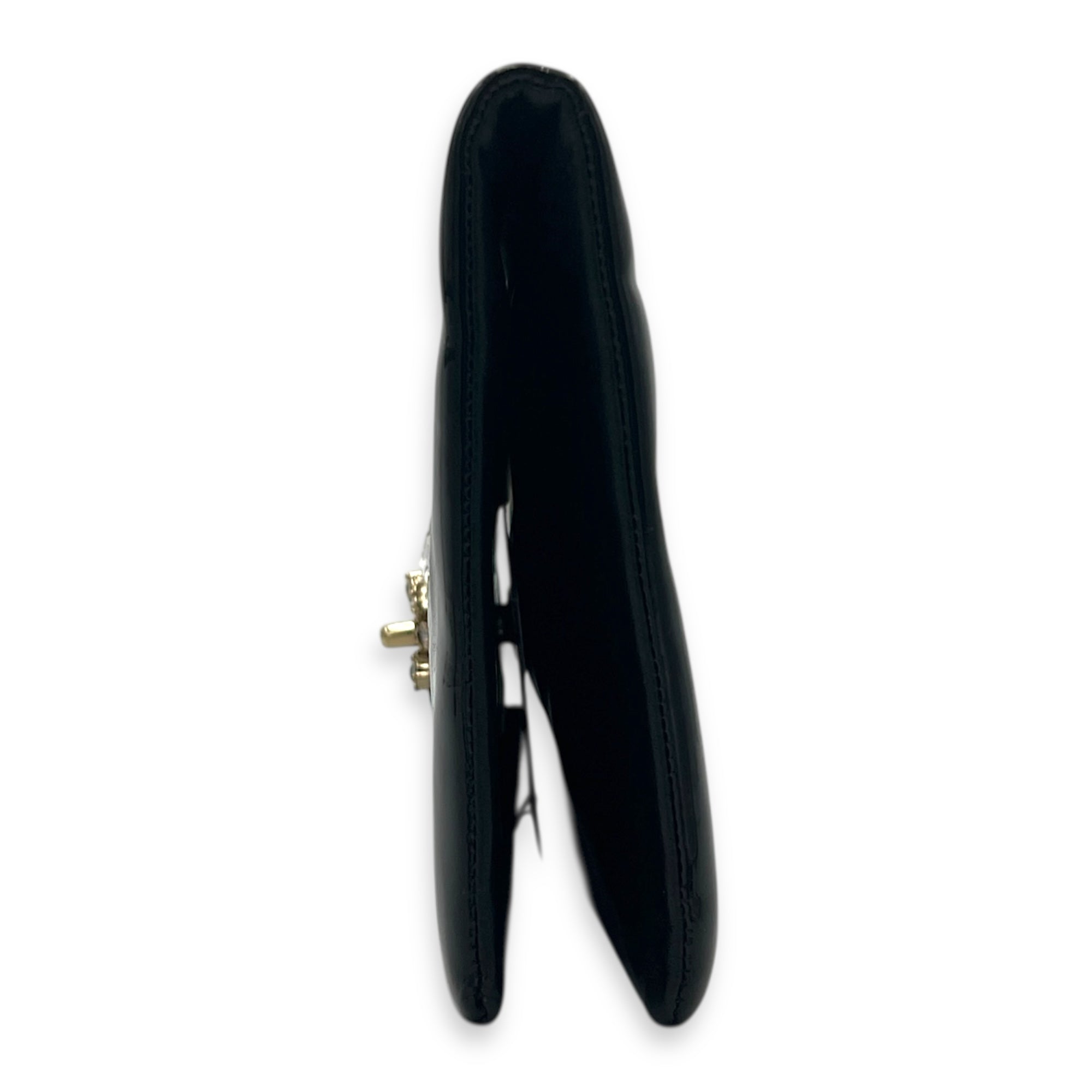 CC Clutch Black in Patent Leather, Silver hardware