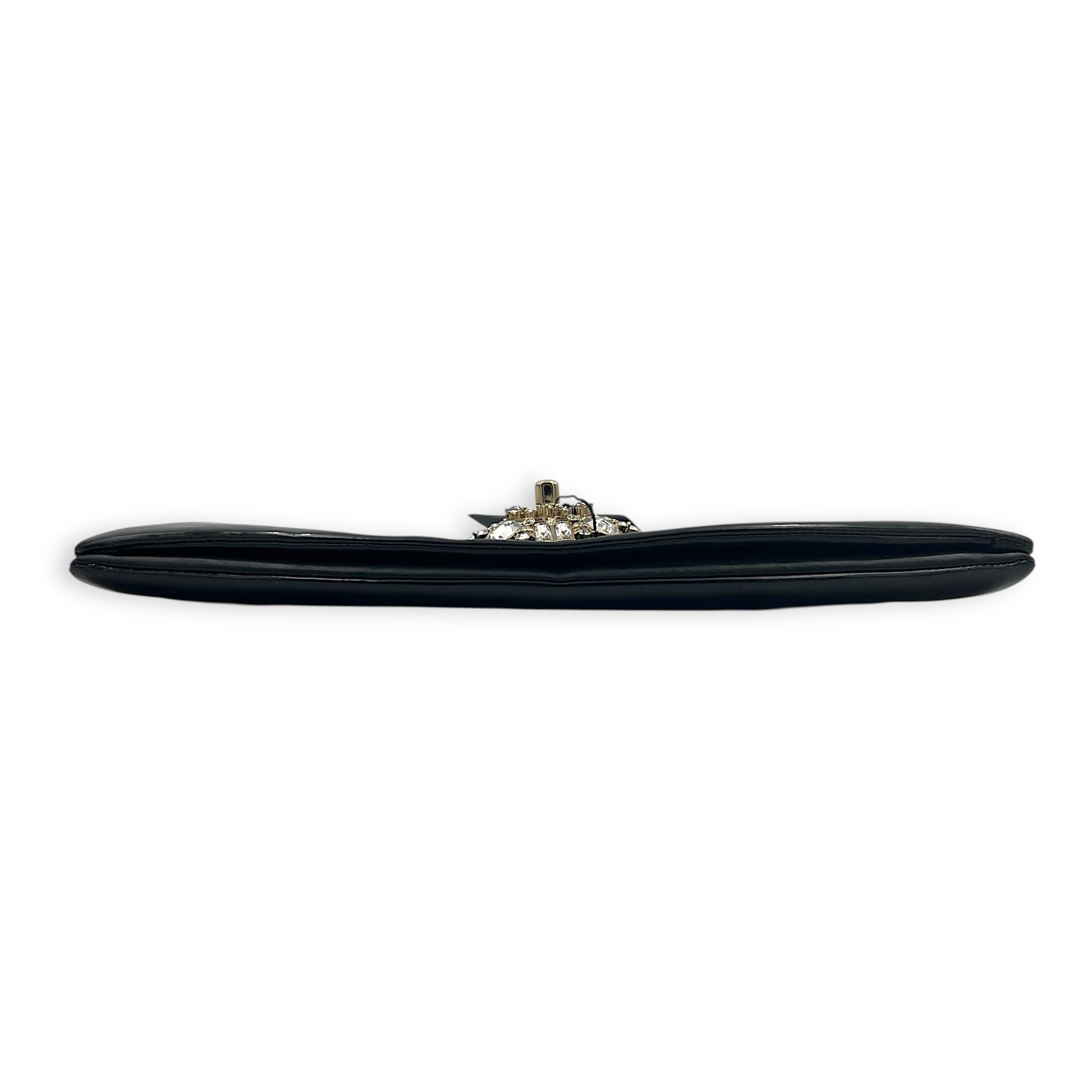 CC Clutch Black in Patent Leather, Silver hardware