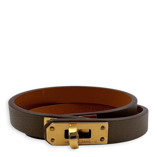 Mini Kelly Double Tour T2 Etoupe Bracelet in Swift, Gold hardware