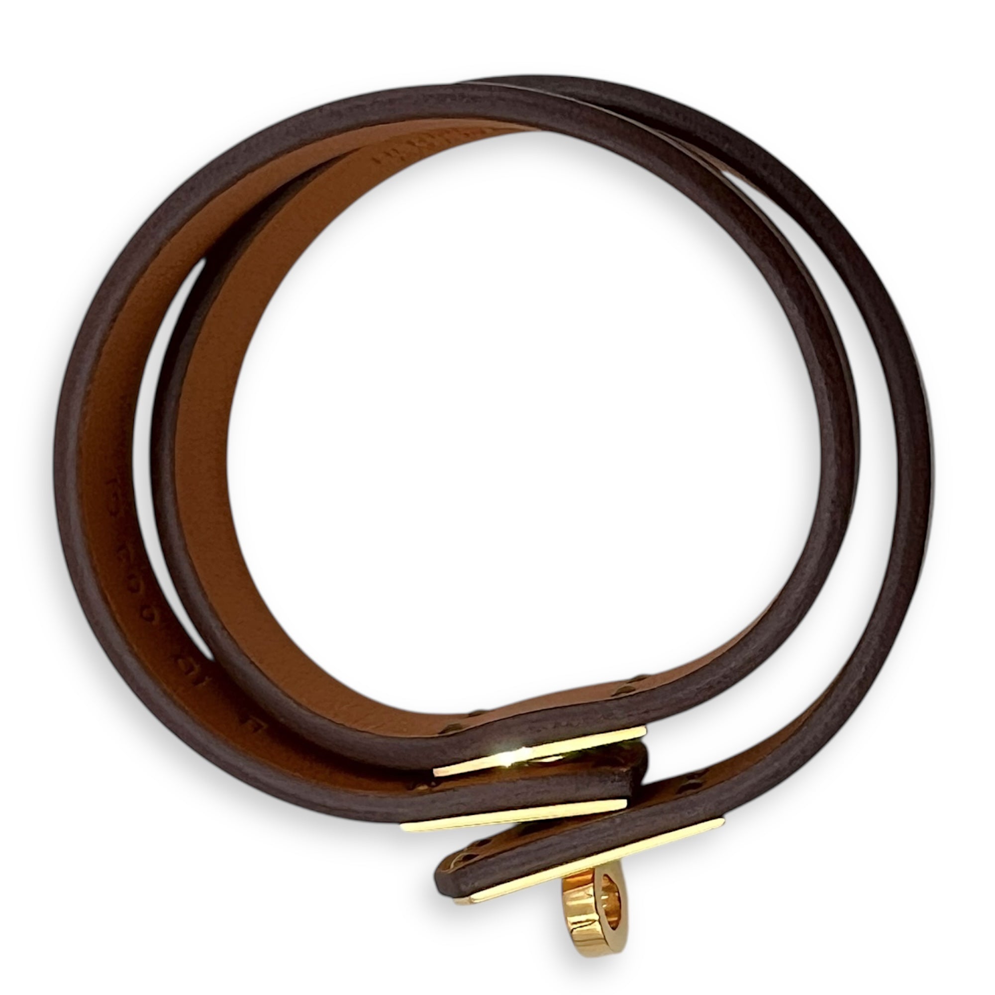 Mini Kelly Double Tour T2 Etoupe Bracelet in Swift, Gold hardware