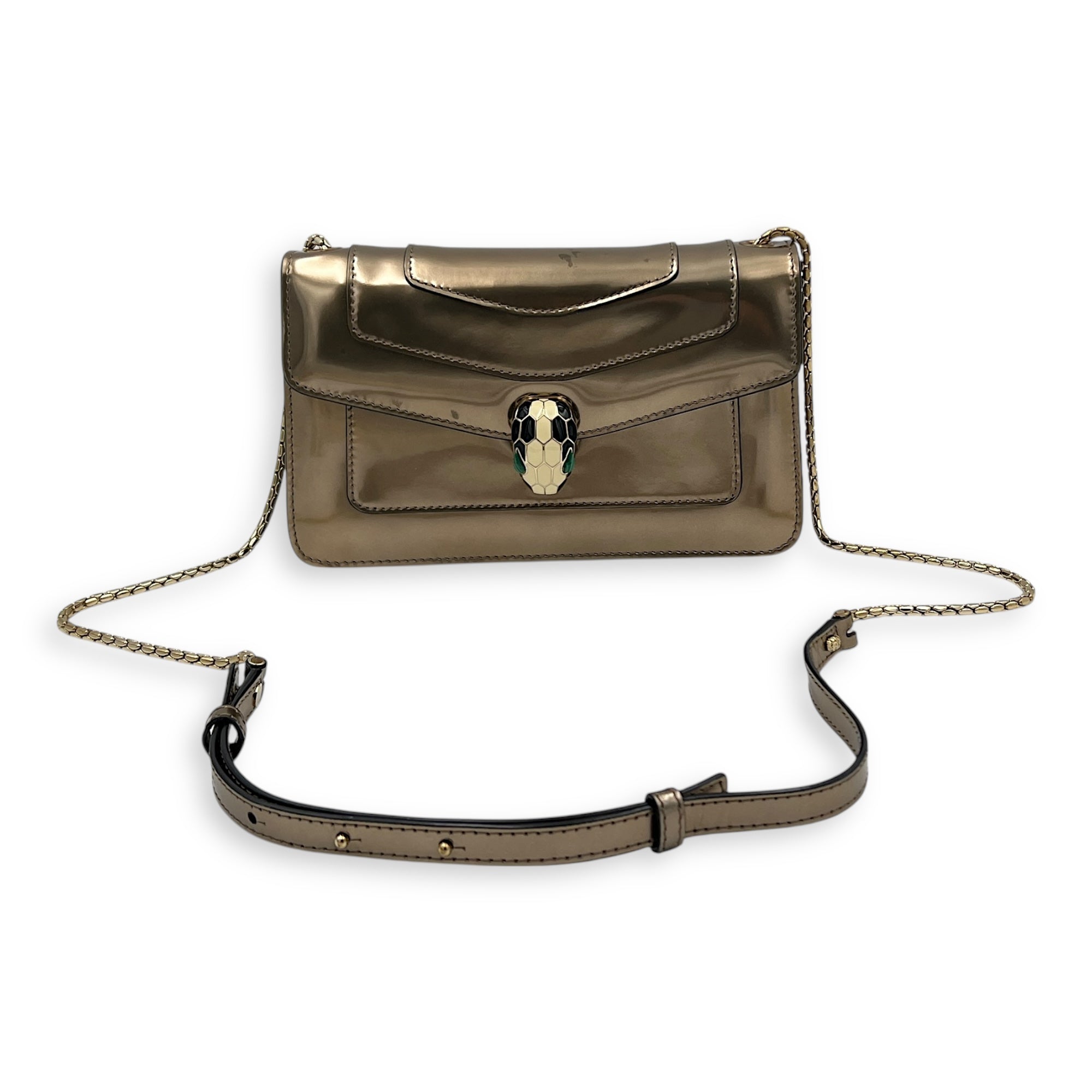 Serpenti Forever Shoulder Bag Gold in Patent Leather, Gold hardware