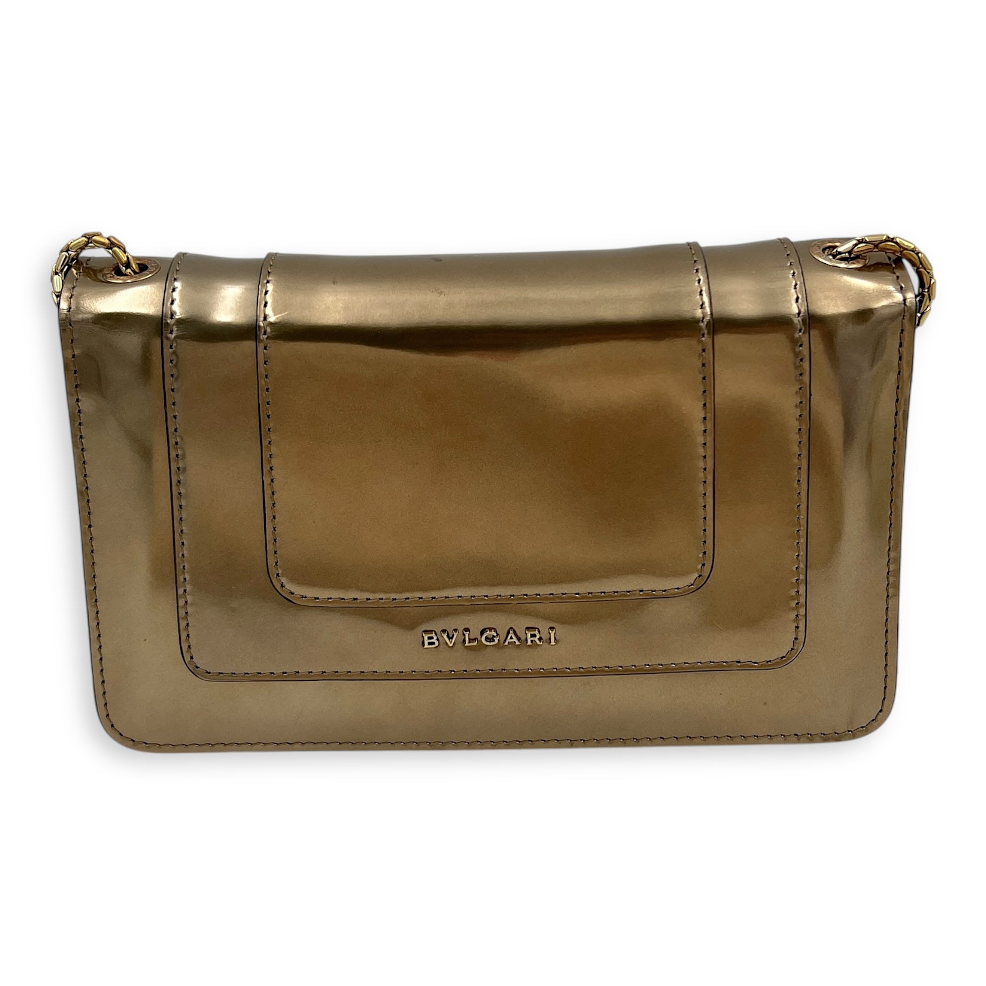 Serpenti Forever Shoulder Bag Gold in Patent Leather, Gold hardware