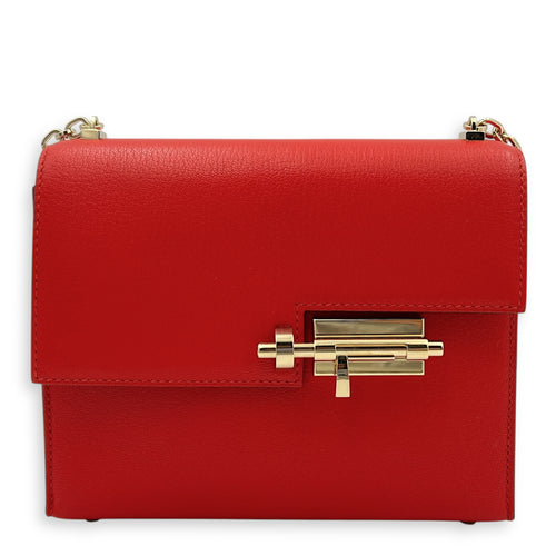 Verrou Chaine Mini Rouge De Coeur Crossbody Bag in Chevre Mysore, Brushed Gold hardware
