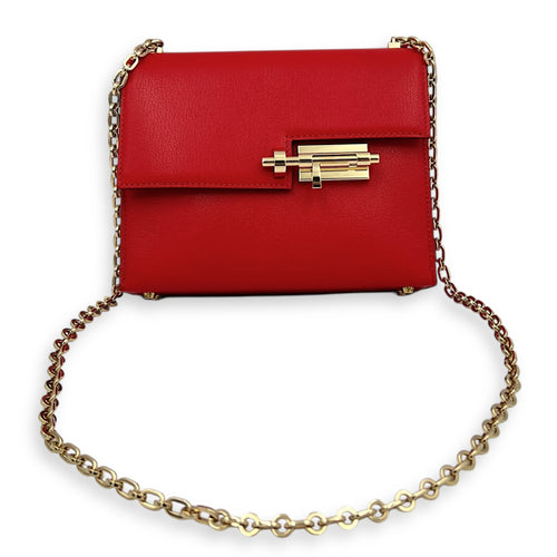 Verrou Chaine Mini Rouge De Coeur Crossbody Bag in Chevre Mysore, Brushed Gold hardware