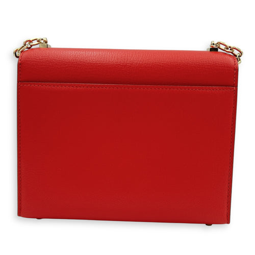 Verrou Chaine Mini Rouge De Coeur Crossbody Bag in Chevre Mysore, Brushed Gold hardware
