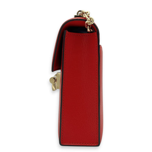 Verrou Chaine Mini Rouge De Coeur Crossbody Bag in Chevre Mysore, Brushed Gold hardware