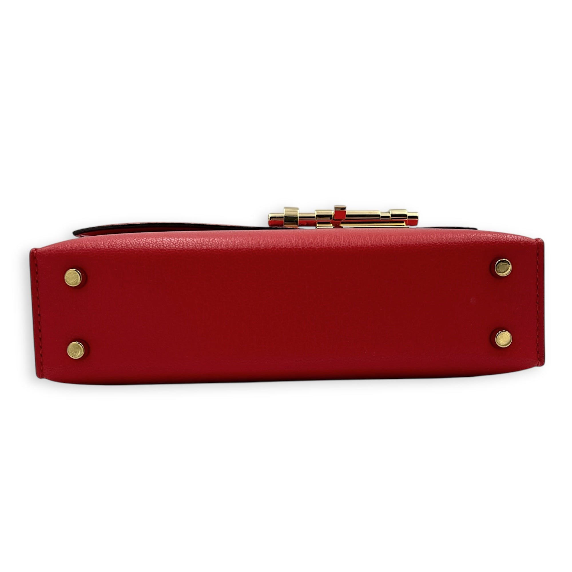 Verrou Chaine Mini Rouge De Coeur Crossbody Bag in Chevre Mysore, Brushed Gold hardware