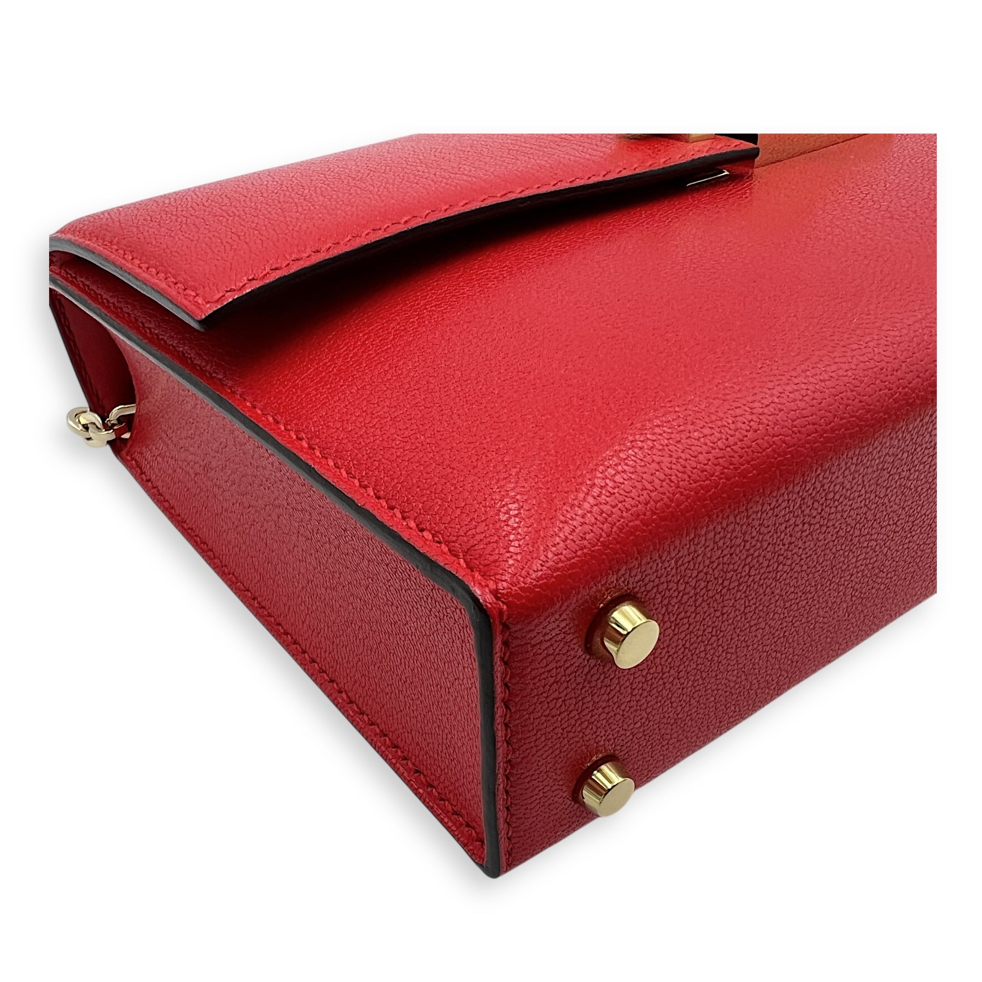 Verrou Chaine Mini Rouge De Coeur Crossbody Bag in Chevre Mysore, Brushed Gold hardware