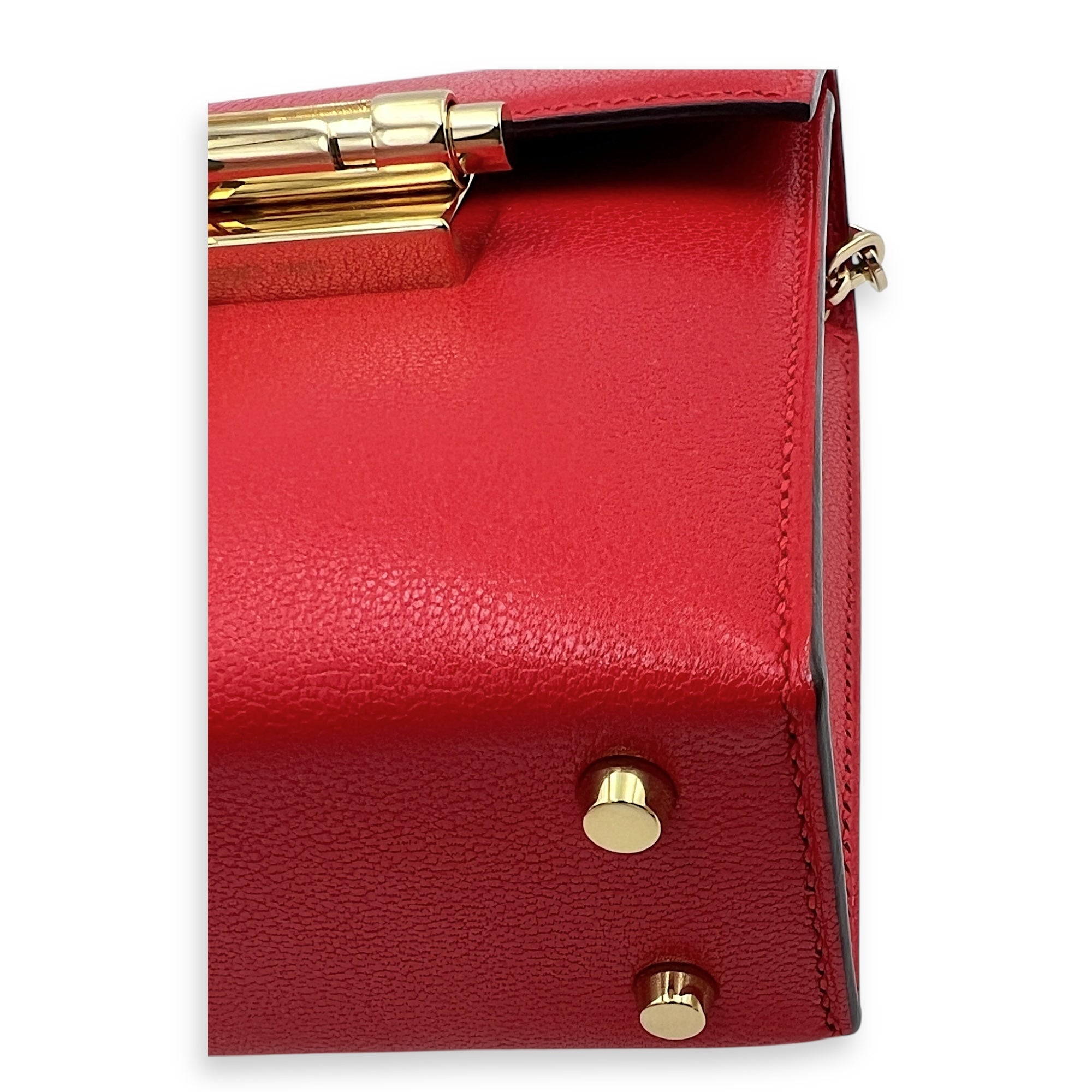 Verrou Chaine Mini Rouge De Coeur Crossbody Bag in Chevre Mysore, Brushed Gold hardware