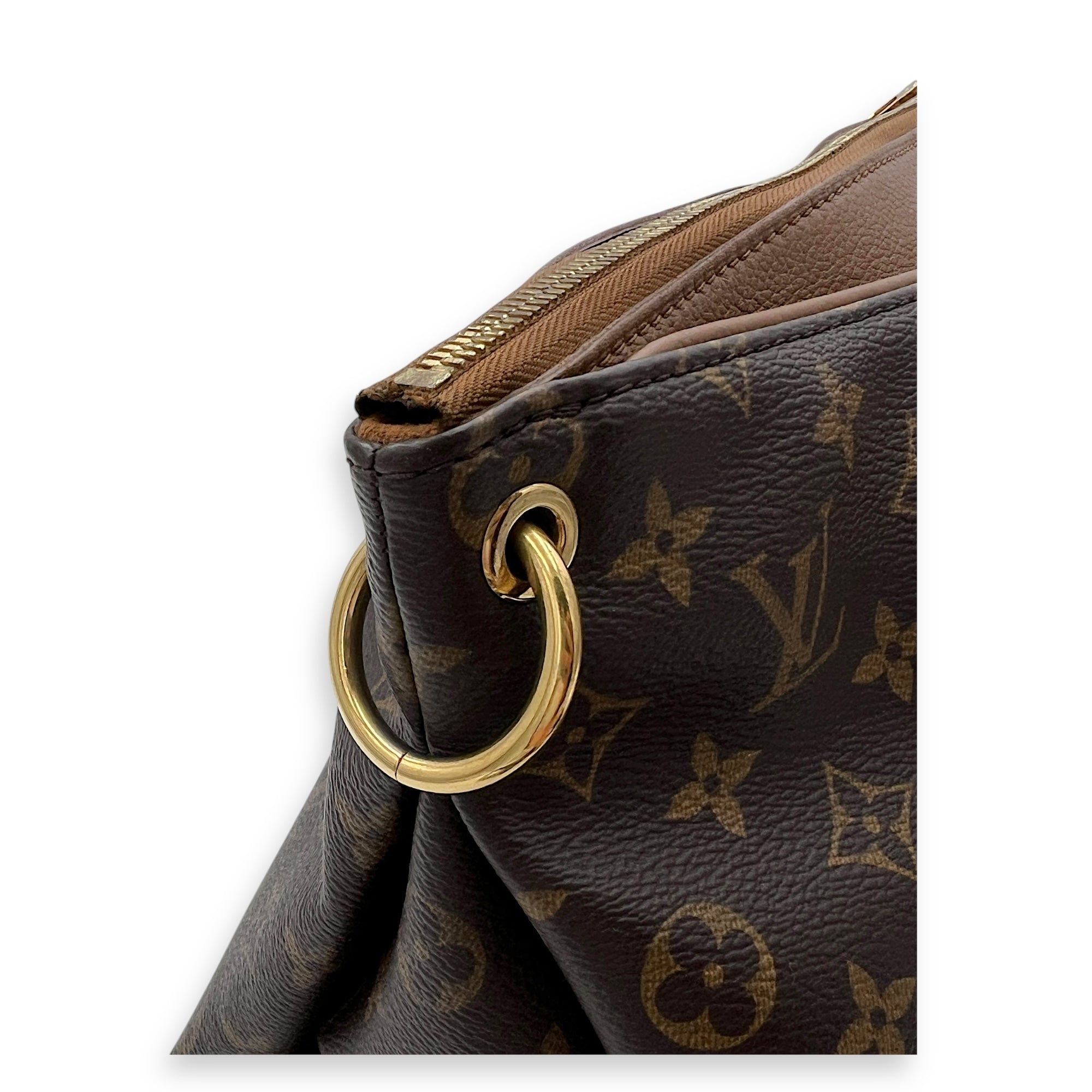 Pallas Top Handle Bag Brown in Monogram Coated Canvas, Gold hardware