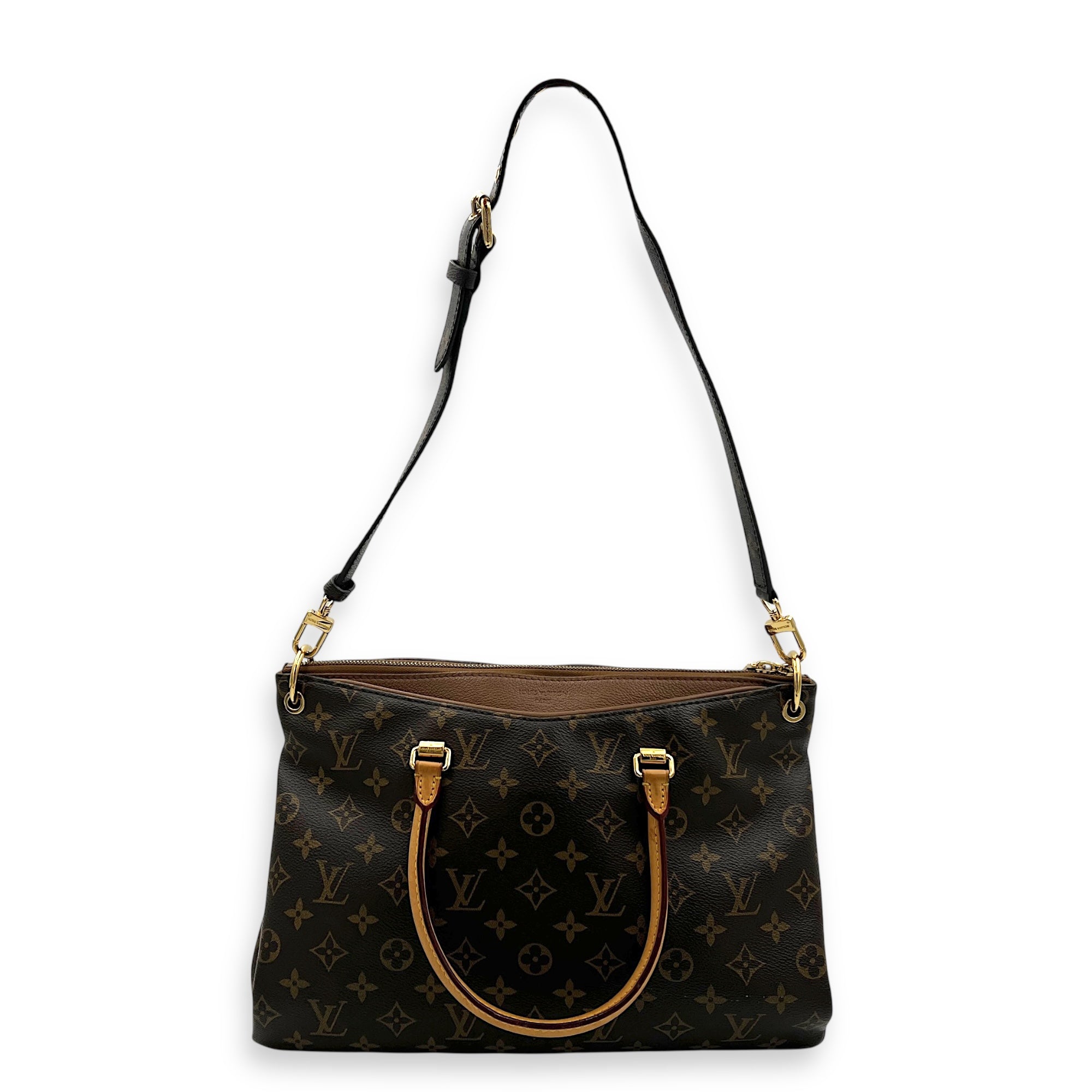 Pallas Top Handle Bag Brown in Monogram Coated Canvas, Gold hardware