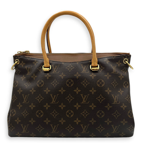 Pallas Top Handle Bag Brown in Monogram Coated Canvas, Gold hardware