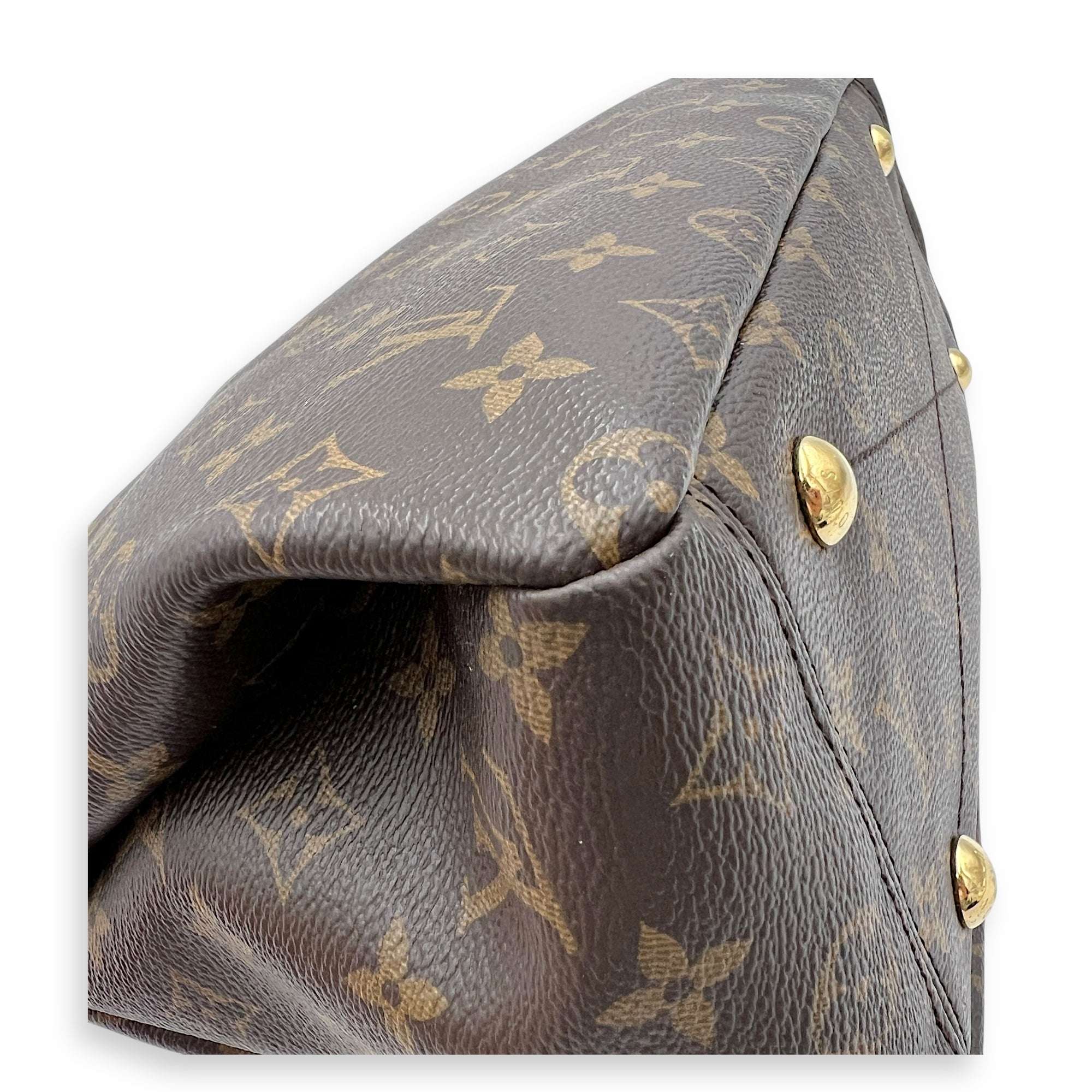 Pallas Top Handle Bag Brown in Monogram Coated Canvas, Gold hardware