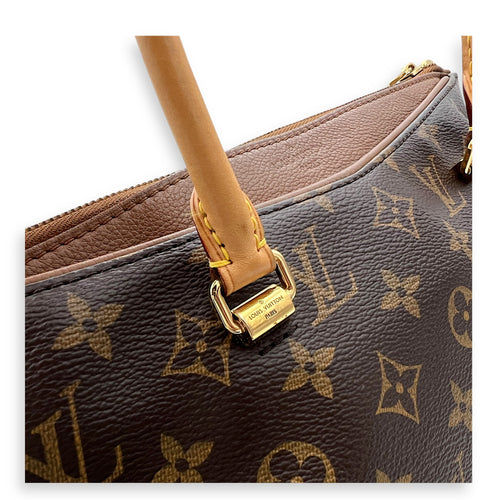 Pallas Top Handle Bag Brown in Monogram Coated Canvas, Gold hardware