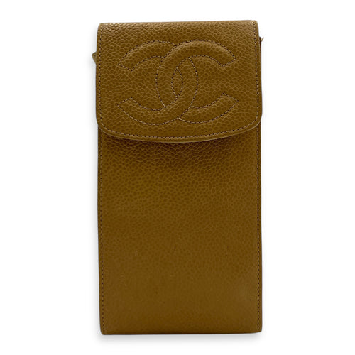 CC Vintage Phone Holder Beige Crossbody Bag in Caviar Leather, Gold hardware