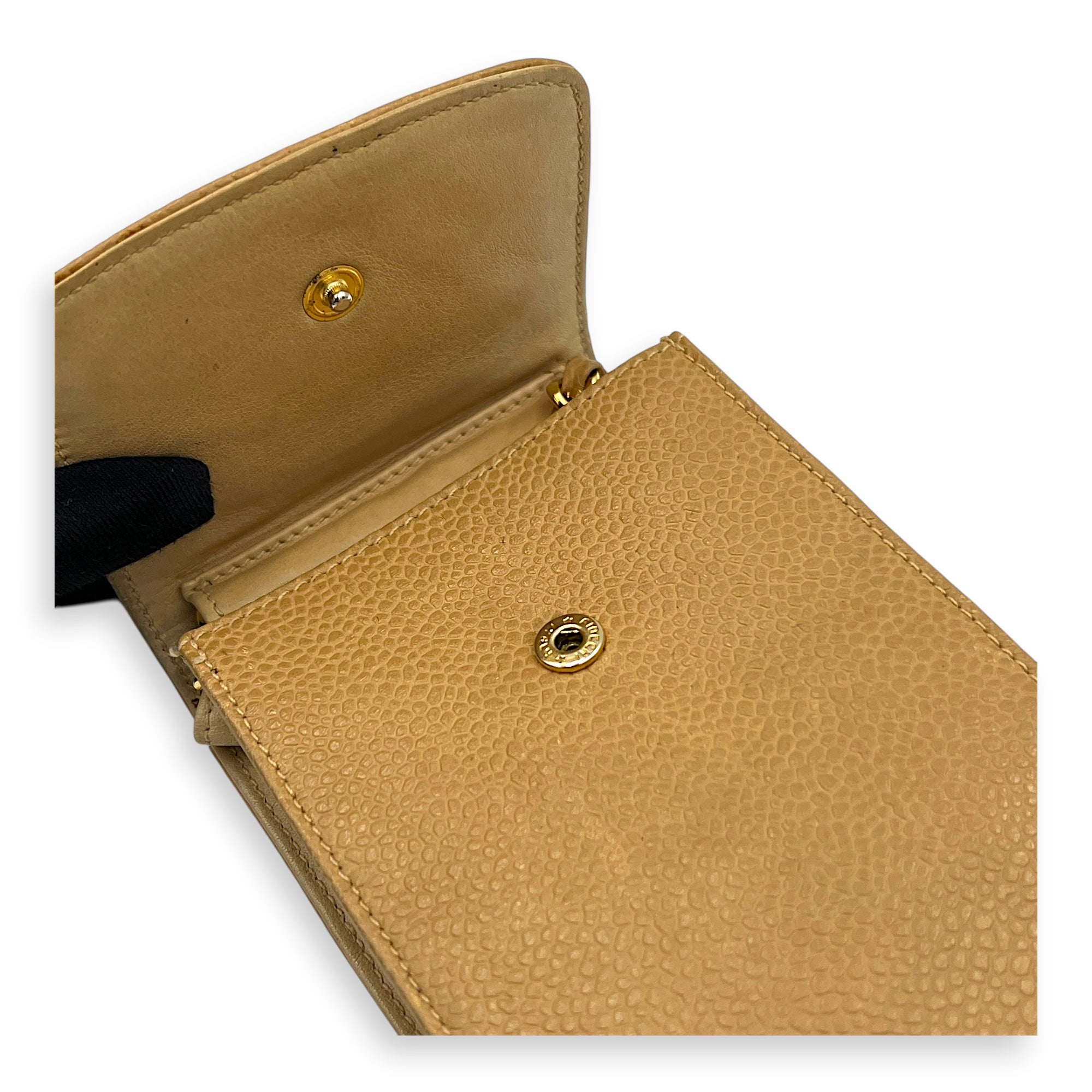 CC Vintage Phone Holder Beige Crossbody Bag in Caviar Leather, Gold hardware