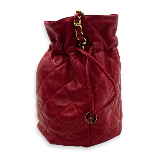 Quilted Drawstring Vintage Crossbody Bag Red in Lambskin, Gold hardware