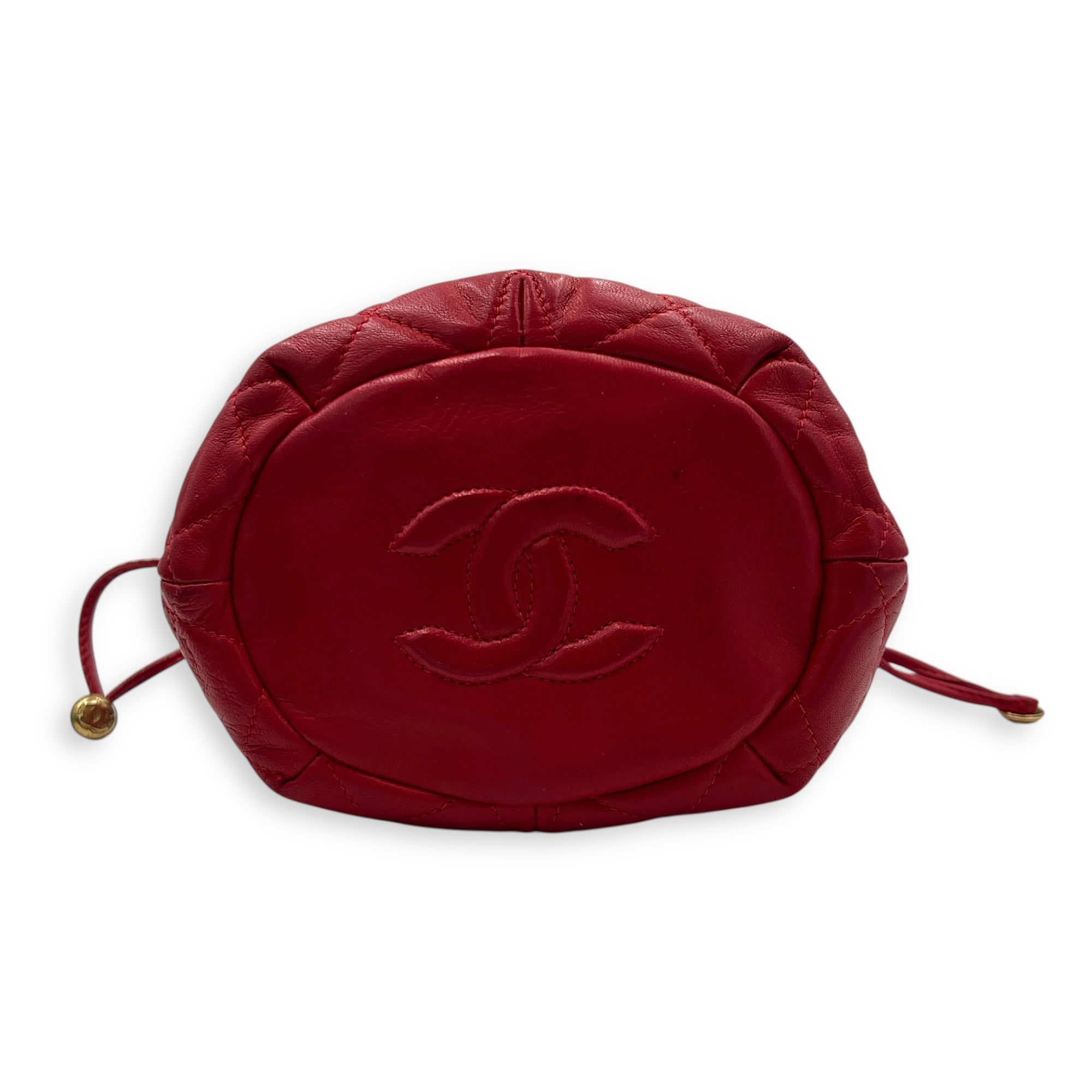 Quilted Drawstring Vintage Crossbody Bag Red in Lambskin, Gold hardware