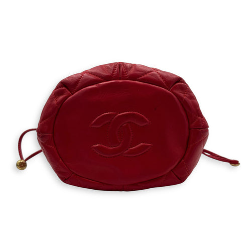 Quilted Drawstring Vintage Crossbody Bag Red in Lambskin, Gold hardware