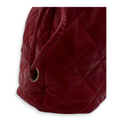 Quilted Drawstring Vintage Crossbody Bag Red in Lambskin, Gold hardware