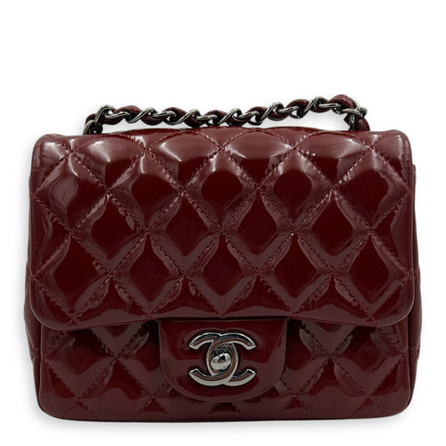 Square Bag Top Handle Bag Mini Red in Patent Leather, Gunmetal hardware