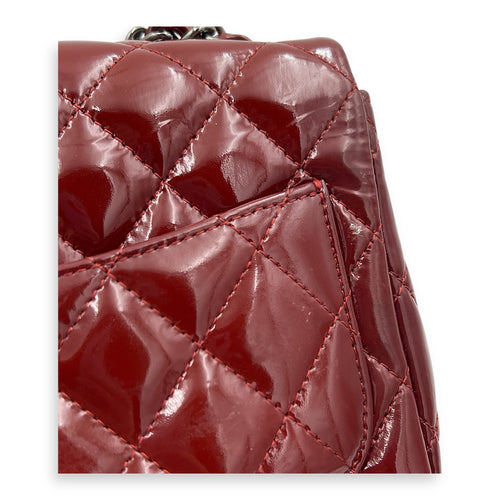 Square Bag Top Handle Bag Mini Red in Patent Leather, Gunmetal hardware