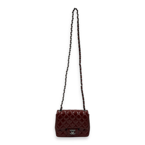 Square Bag Top Handle Bag Mini Red in Patent Leather, Gunmetal hardware