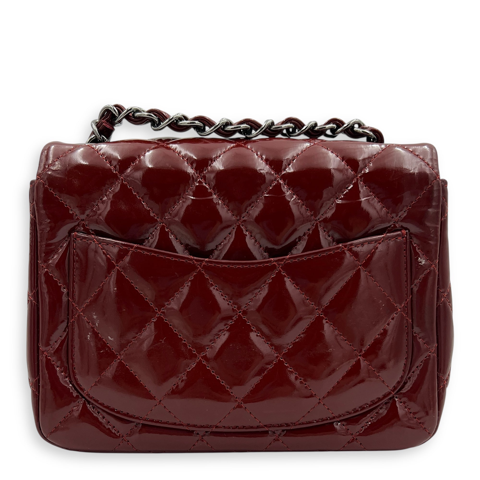 Square Bag Top Handle Bag Mini Red in Patent Leather, Gunmetal hardware