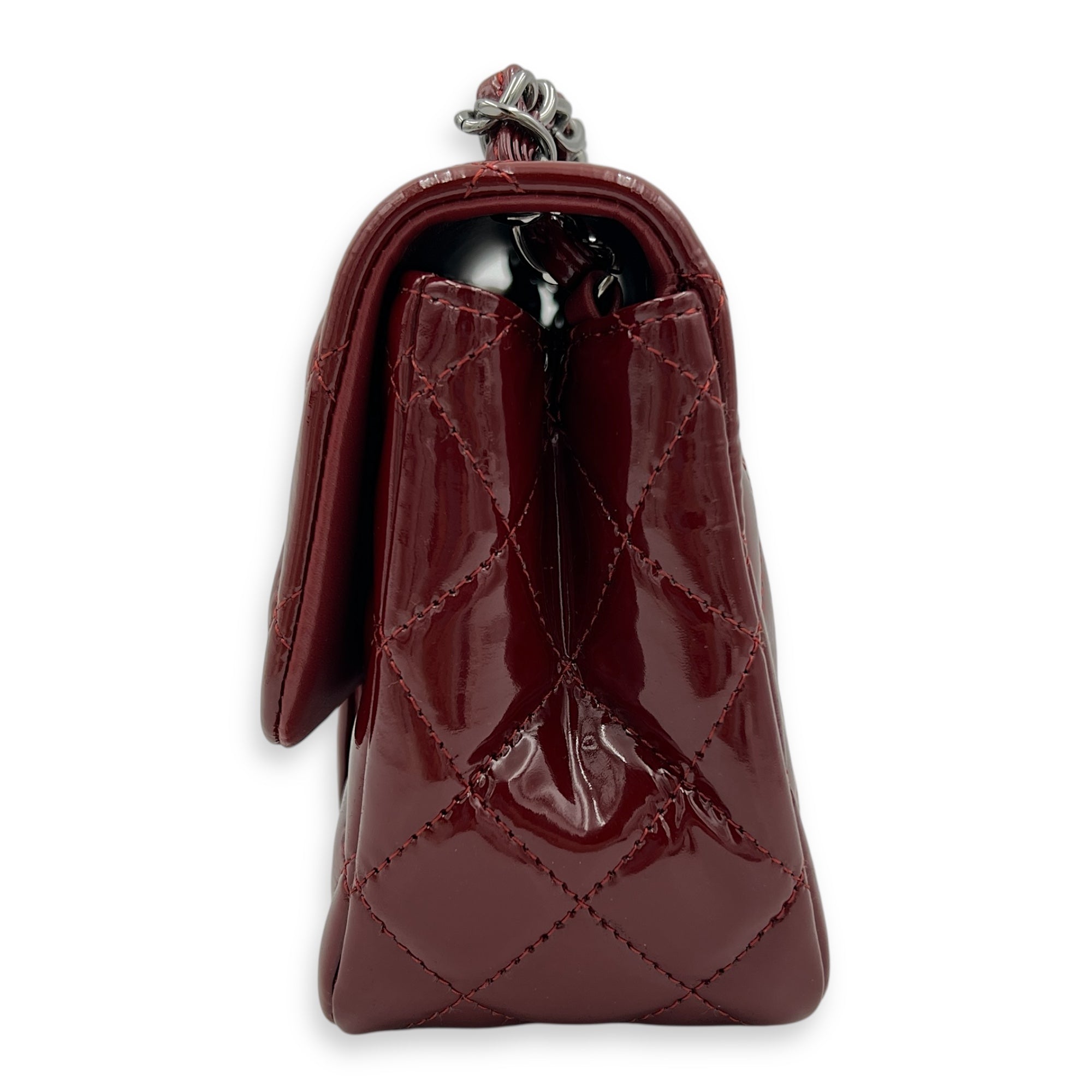 Square Bag Top Handle Bag Mini Red in Patent Leather, Gunmetal hardware