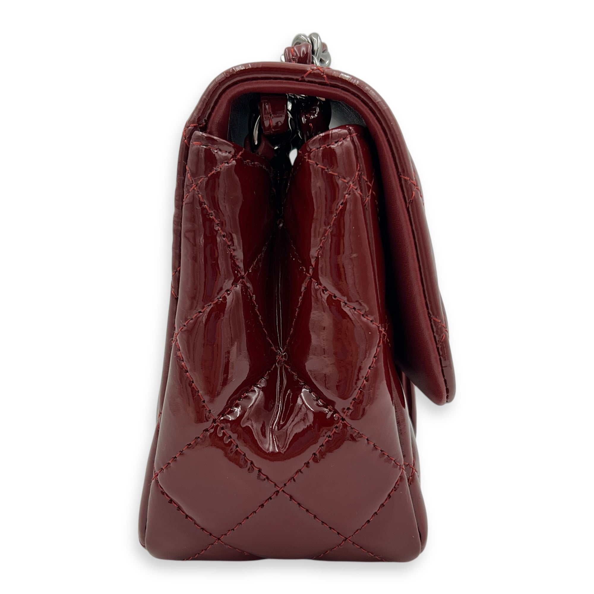 Square Bag Top Handle Bag Mini Red in Patent Leather, Gunmetal hardware