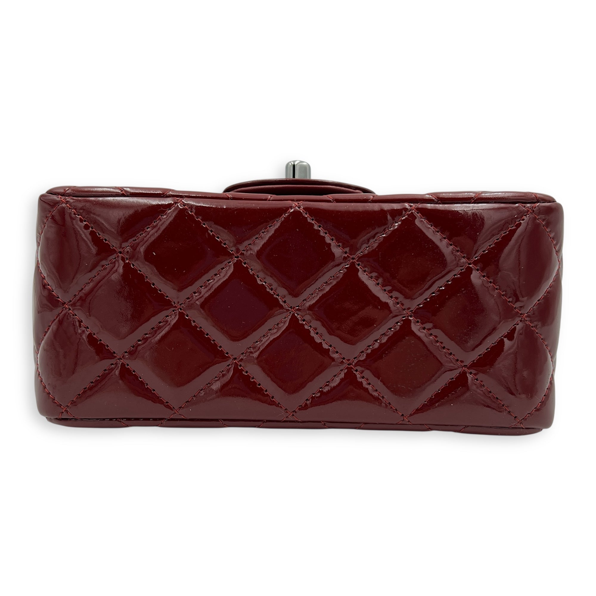 Square Bag Top Handle Bag Mini Red in Patent Leather, Gunmetal hardware