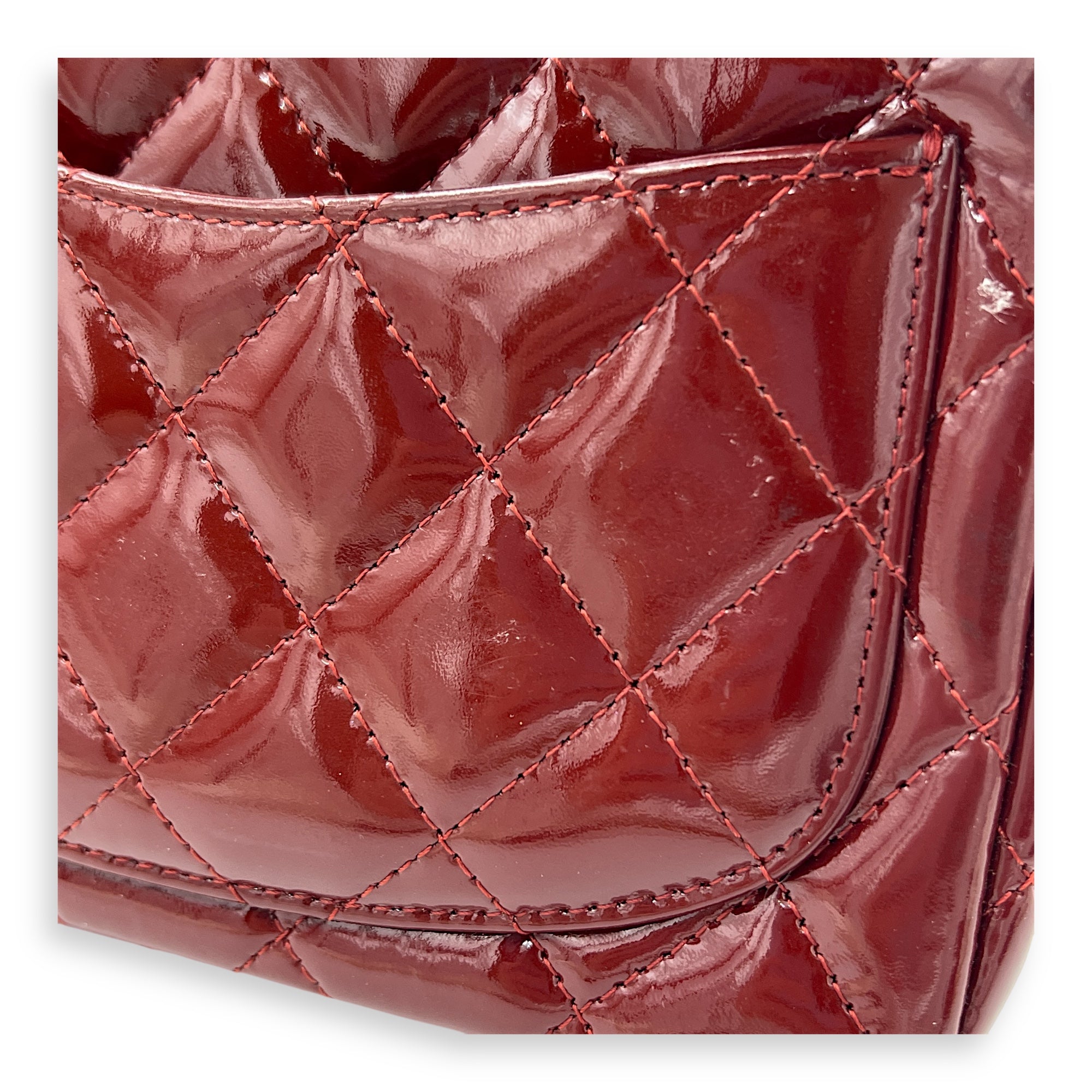 Square Bag Top Handle Bag Mini Red in Patent Leather, Gunmetal hardware