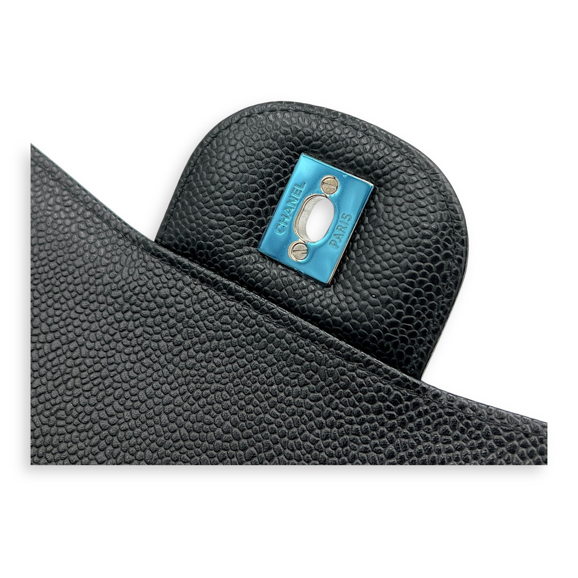 Classic Double Flap Jumbo Black Shoulder Bag in Caviar Leather, Silver hardware