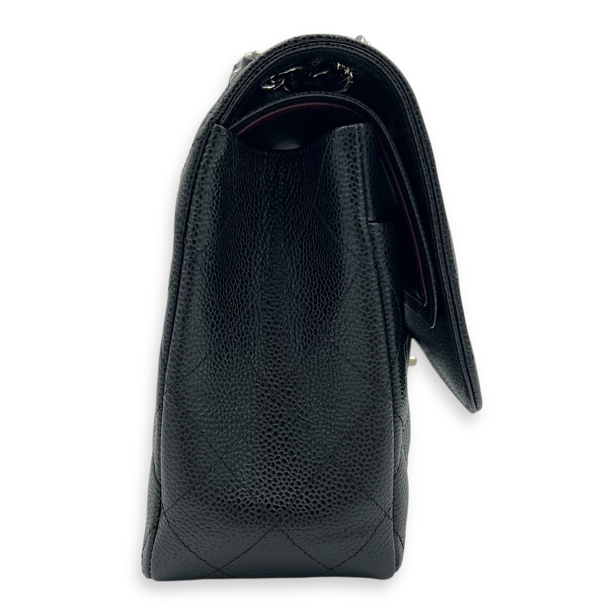 Classic Double Flap Jumbo Black Shoulder Bag in Caviar Leather, Silver hardware