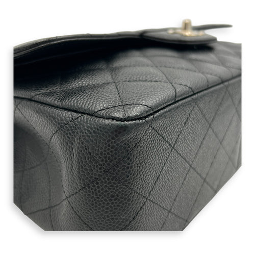 Classic Double Flap Jumbo Black Shoulder Bag in Caviar Leather, Silver hardware
