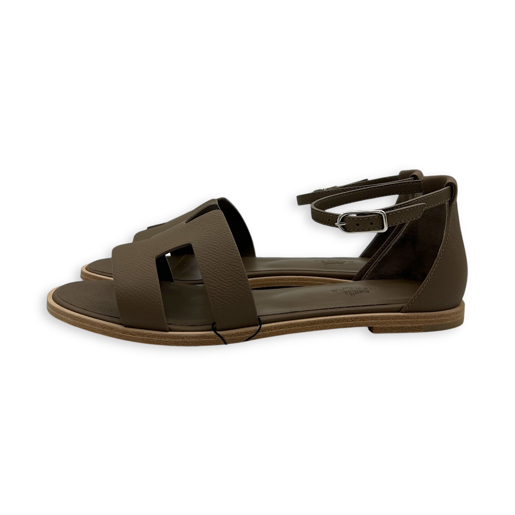 Santorini 38.5Eur Etoupe Sandals in Epsom, Palladium hardware