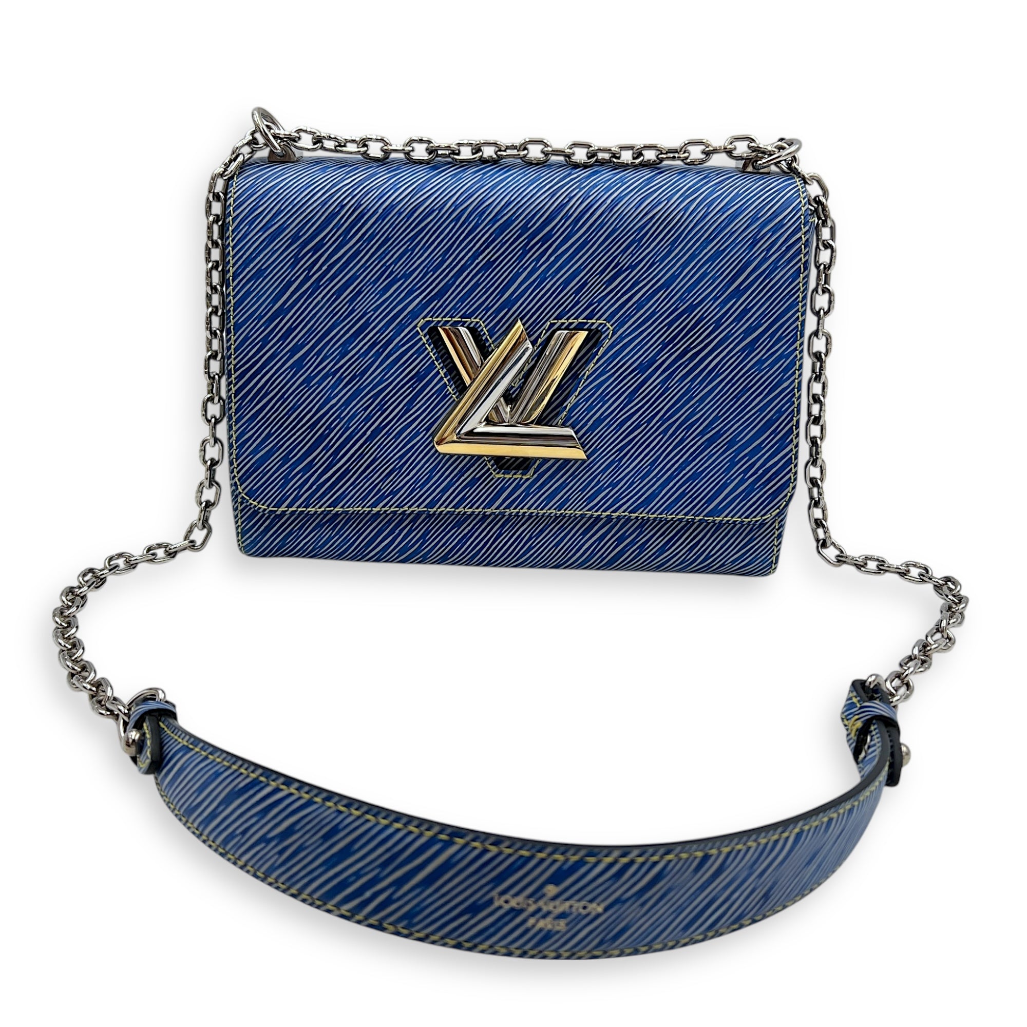 Twist Shoulder Bag MM Blue in Epi Leather, Mixed hardware