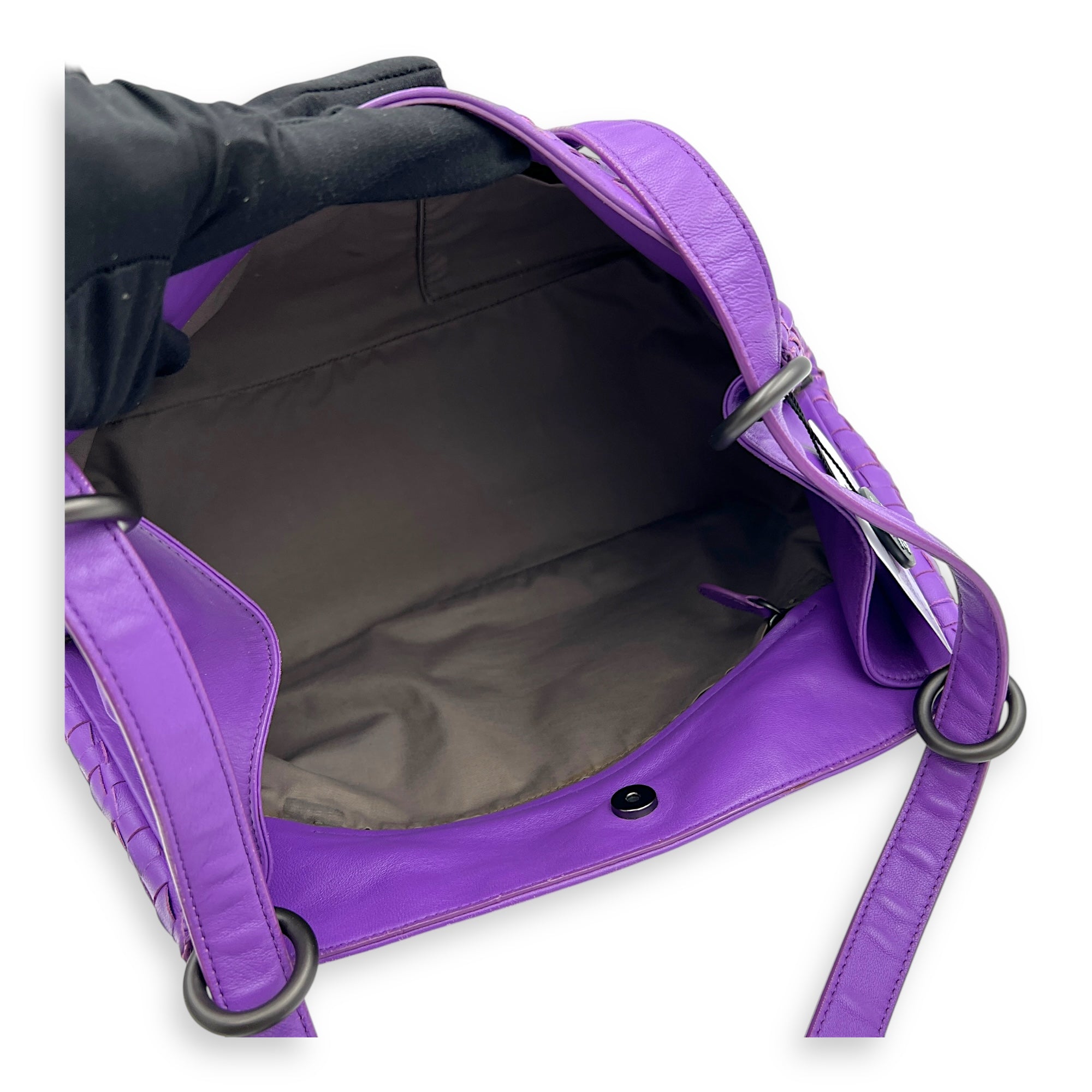 Intrecciato Shoulder Bag Purple in Lambskin, Ruthenium hardware