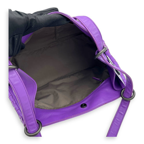 Intrecciato Shoulder Bag Purple in Lambskin, Ruthenium hardware