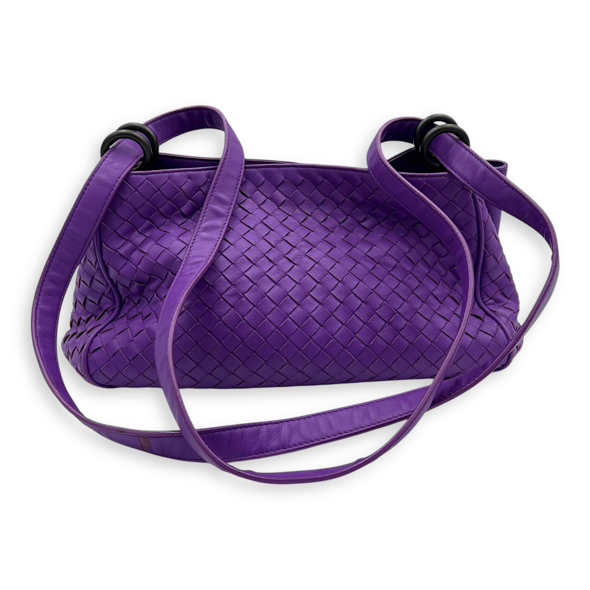 Intrecciato Shoulder Bag Purple in Lambskin, Ruthenium hardware