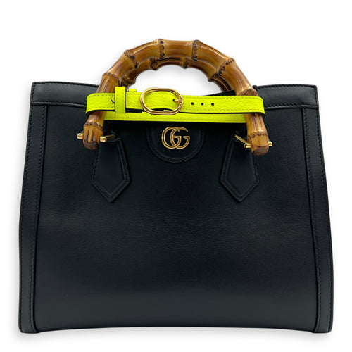 Diana Bamboo Black Top Handle Bag in Calfskin, Gold hardware