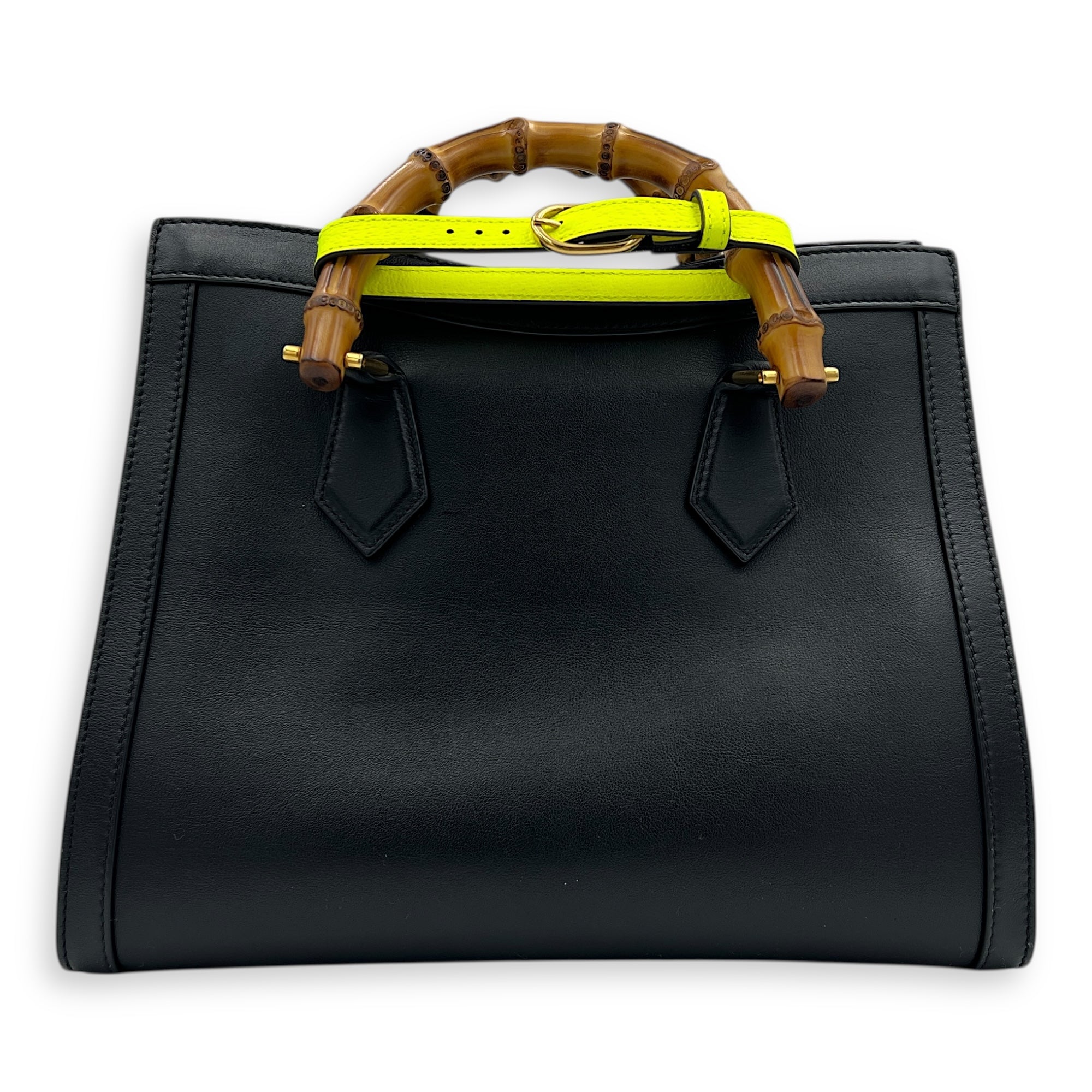 Diana Bamboo Black Top Handle Bag in Calfskin, Gold hardware