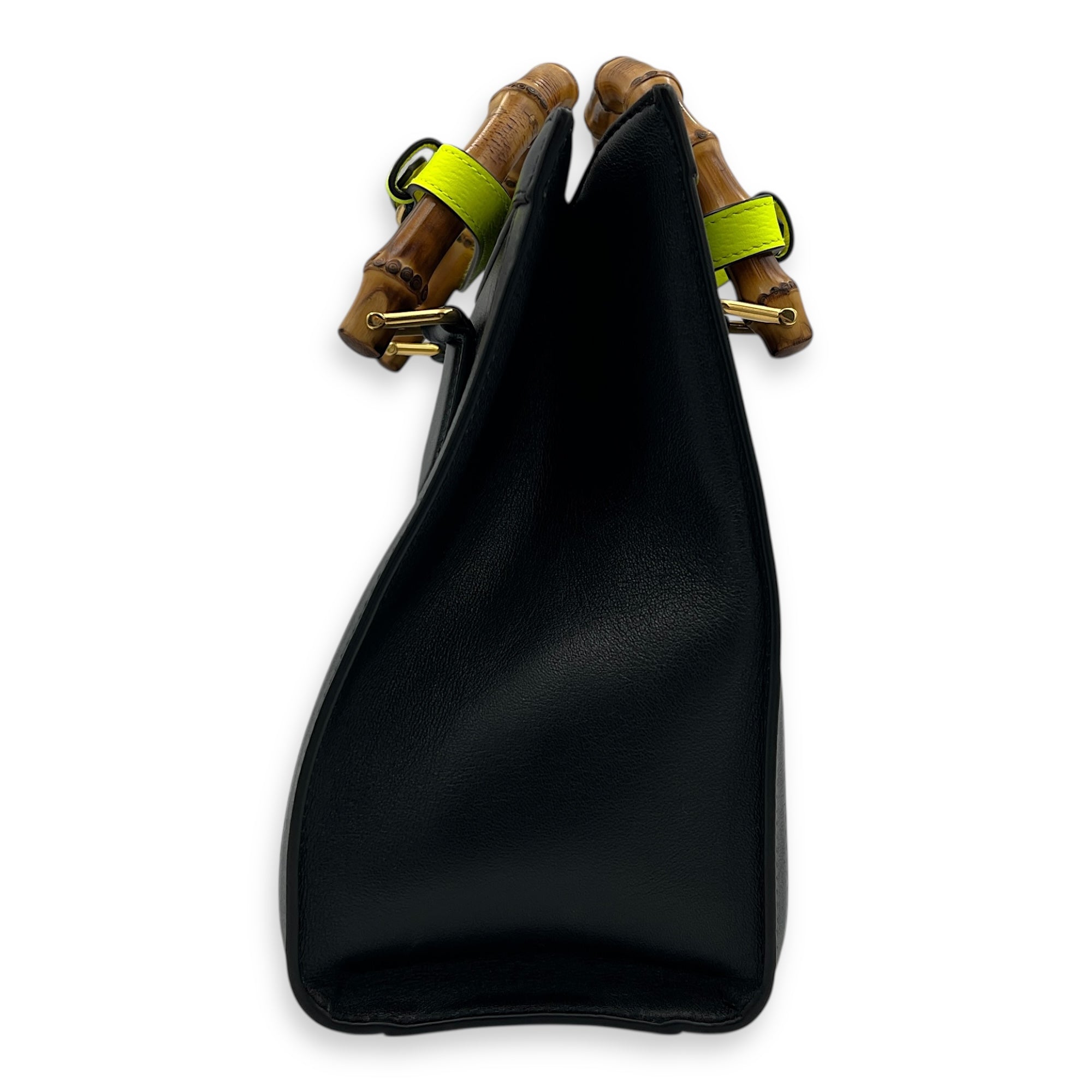 Diana Bamboo Black Top Handle Bag in Calfskin, Gold hardware