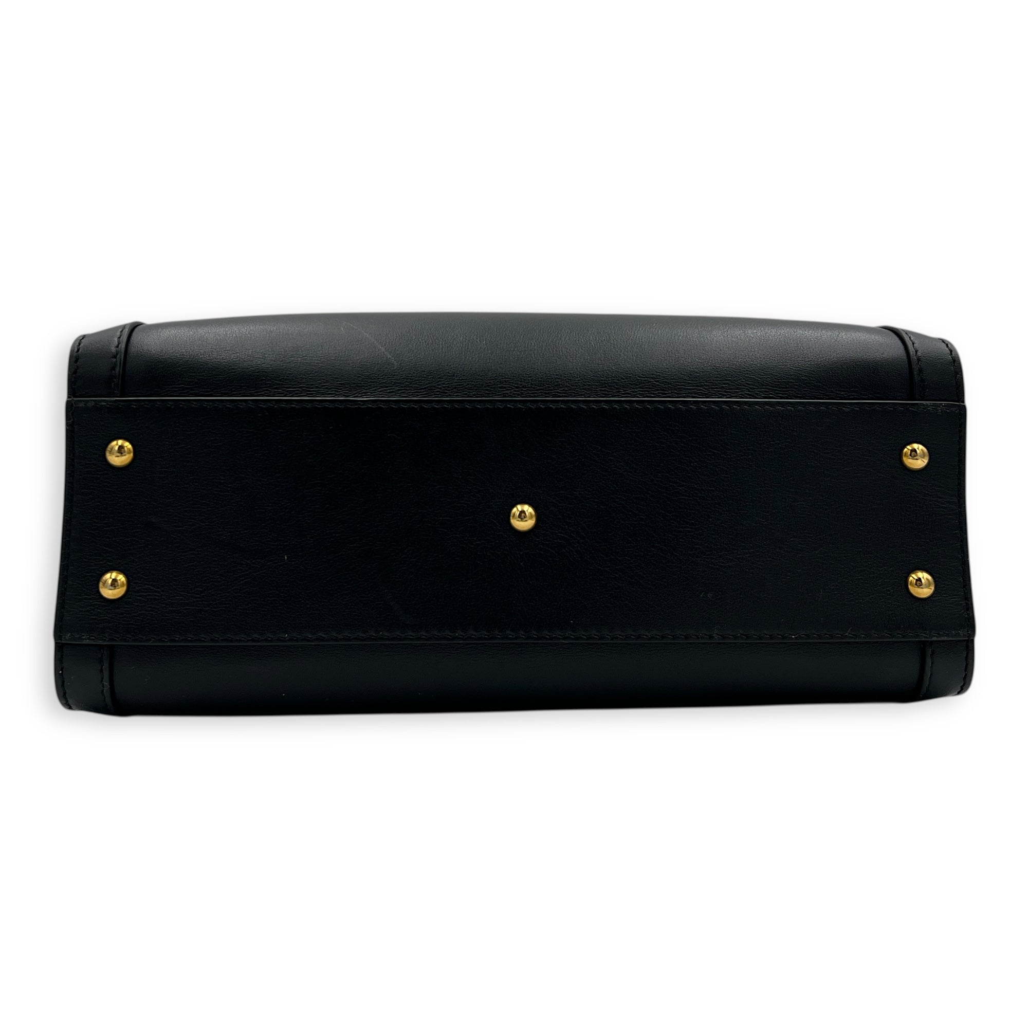 Diana Bamboo Black Top Handle Bag in Calfskin, Gold hardware